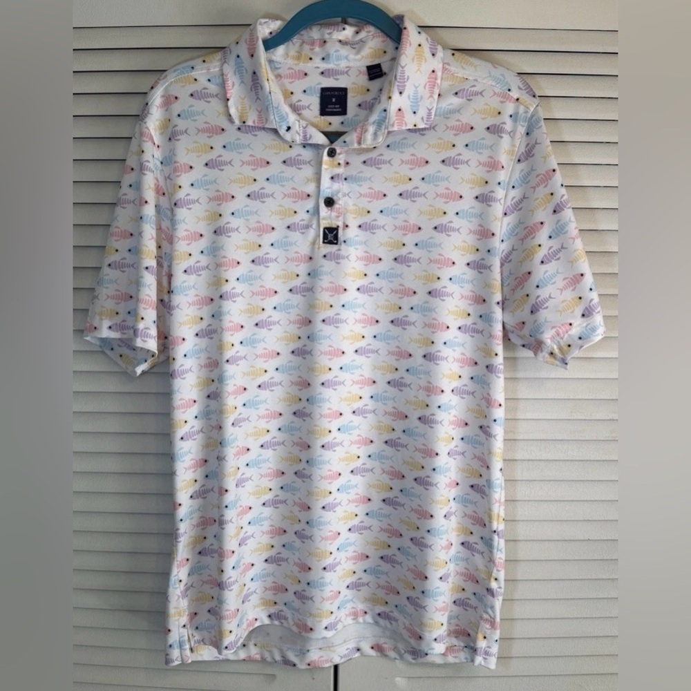CON.STRUCT Mens Fish Print Golf Polo Shirt Sz M Quick Dry 4-Way Stretch UV 50+ - Picture 9 of 11